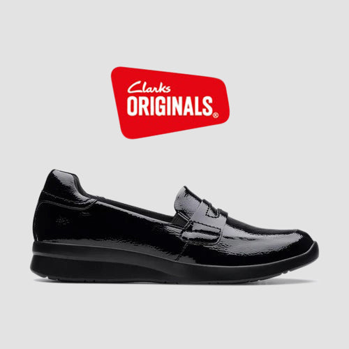 Clarks Original Ellowyn Penny in Black Crinkle Patent