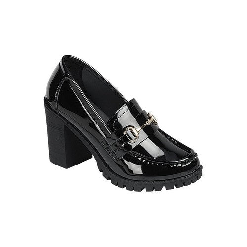 High Heel Lug Sole Buckle Moccasin