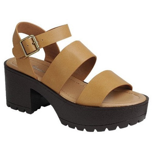 Strappy Platform Lug Sole High Heel Sandal in Tan