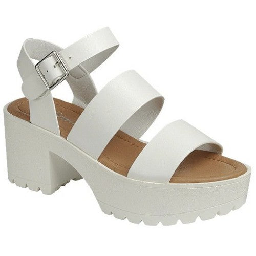 Strappy Platform Lug Sole High Heel Sandal in White