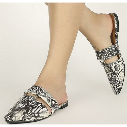 SWIRL-151XX Snakeskin Point Mule Slippers in Stone