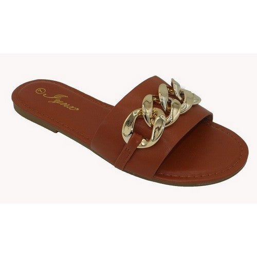 Apple-118xx Plus Size Gold Chain Slide in Brown