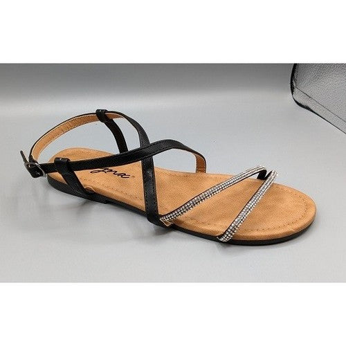 CLOVER-4 Rhinestone Cross Over Sandal in Black