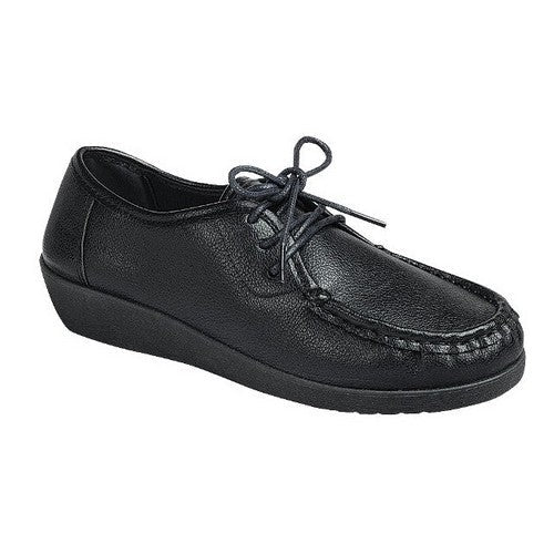 MAMA-07 Low Wedge Lace-Up Moccasin in Black