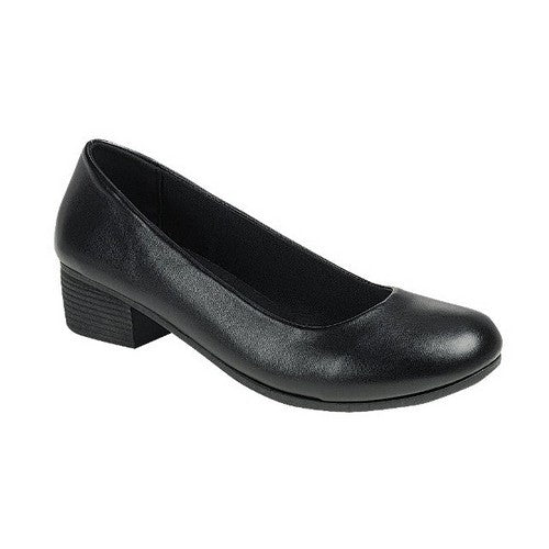 DEMURE-3 Low Heel Pump in Plain Black