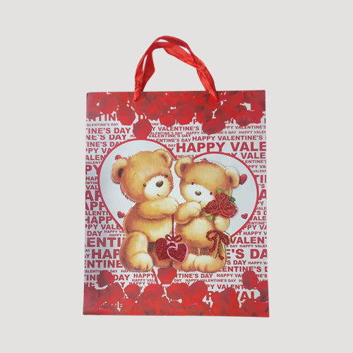 3D Couple Teddy Bear Gift Bag in Red
