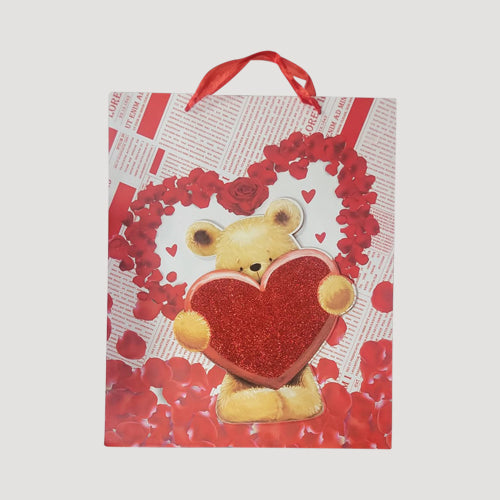3D Heart Teddy Bear Gift Bag in Red