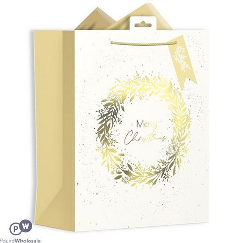 XALGB69M Gold & Cream Wreath Gift Bag Medium