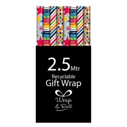 38702C Gift Wrap Roll 4 Assorted Designs 2.5m