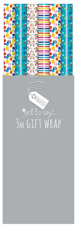38815U Brights Gift Wrap Roll Assorted Designs 3m