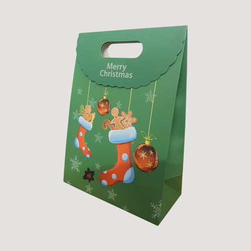 Merry Christmas Fold Over Gift Bag in Green