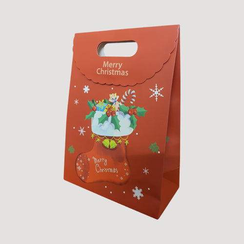 Merry Christmas Fold Over Gift Bag in Red