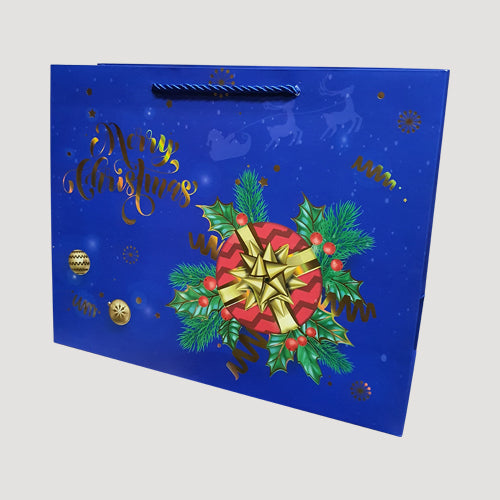 Large Landscape Metallic Christmas Gift Bag in Blue