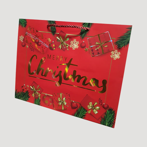 Large Landscape Metallic Christmas Gift Bag in Red
