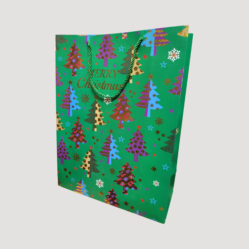 XL Metallic Christmas Gift Bag in Green Tree Design