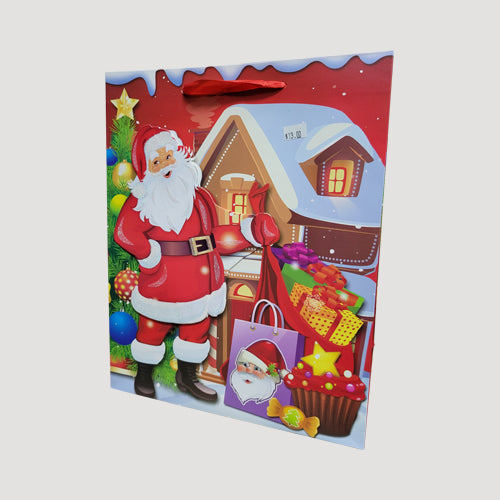 3D Jolly Santa Glitter Christmas Gift Bag in Sack Design