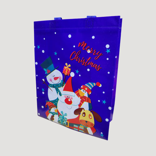 Santa & Friends Reusable Vynil Christmas Tote Bag in Blue