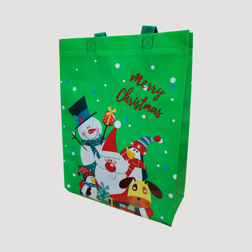 Santa & Friends Reusable Vynil Christmas Tote Bag in Green