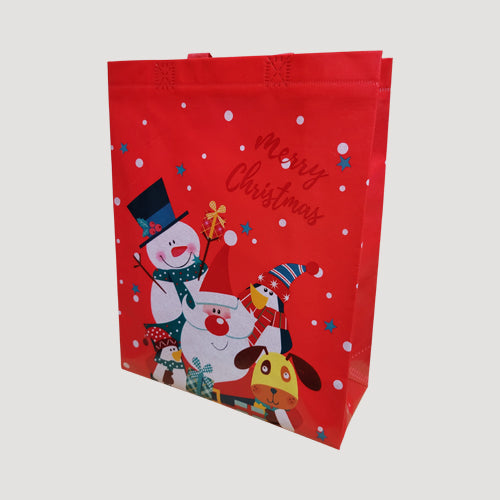 Santa & Friends Reusable Vynil Christmas Tote Bag in Red