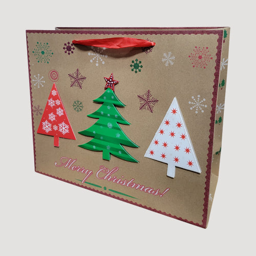 3D Kraft Large Christmas Gift Bag in Christmas Tree Design