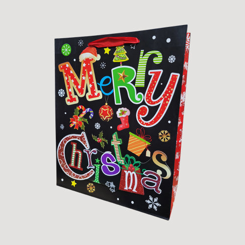 3D Glitter Large Christmas Wishes Gift Bag in Black