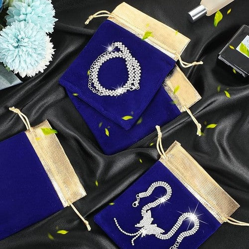 B09NPNCPR5 Velvet & Gold Jewellery Pouch in Royal Blue