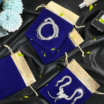 B09NPNCPR5 Velvet & Gold Jewellery Pouch in Royal Blue
