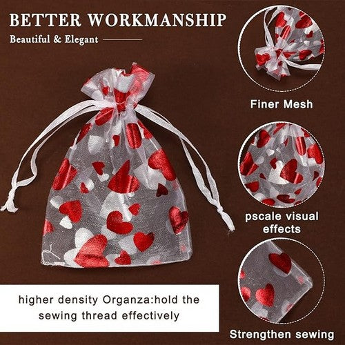 Love Hearts Small Organza Gift Bag in White