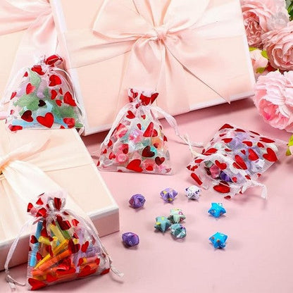 Love Hearts Small Organza Gift Bag in White