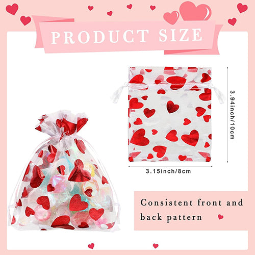 Love Hearts Small Organza Gift Bag in White