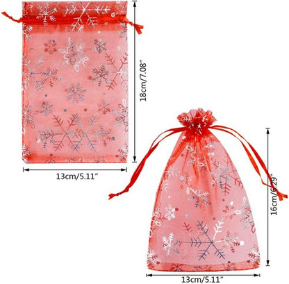 Snowflake Foil Print Organza Bag in Red