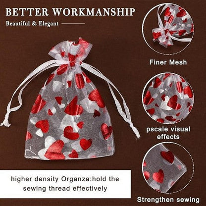 Love Hearts Small Organza Gift Bag in White