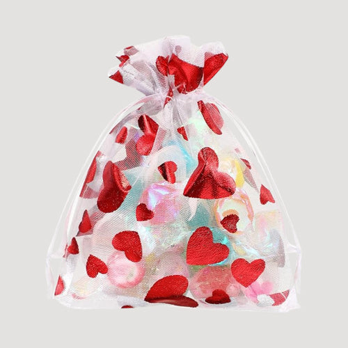 B0BMG85DB4 Love Hearts Small Organza Gift Bag in White