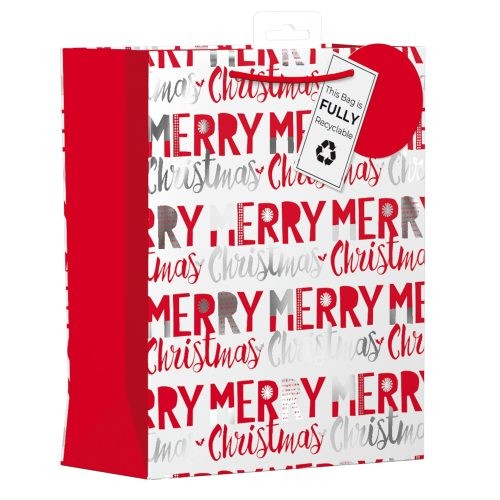 XANGB04 Giftmaker Red & Silver Merry Christmas Gift Bag