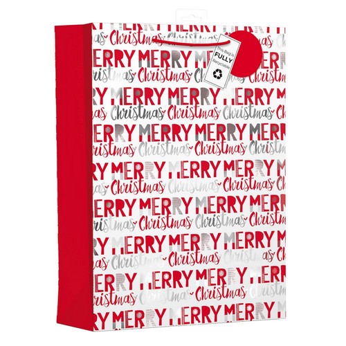 Giftmaker Red & Silver Merry Christmas Gift Bag