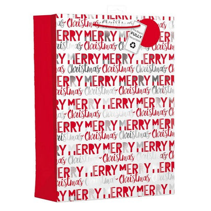 Giftmaker Red & Silver Merry Christmas Gift Bag