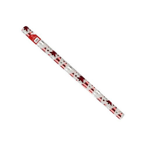 Red & White Christmas Foil Gift Wrap in Christmas Tree Design