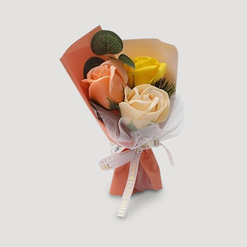 FA005 Scented Soap Rose Bouquet in Orange and Yellow