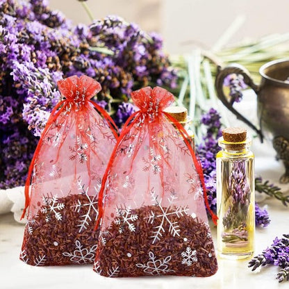 Christmas Foil Print Organza Bag in Red