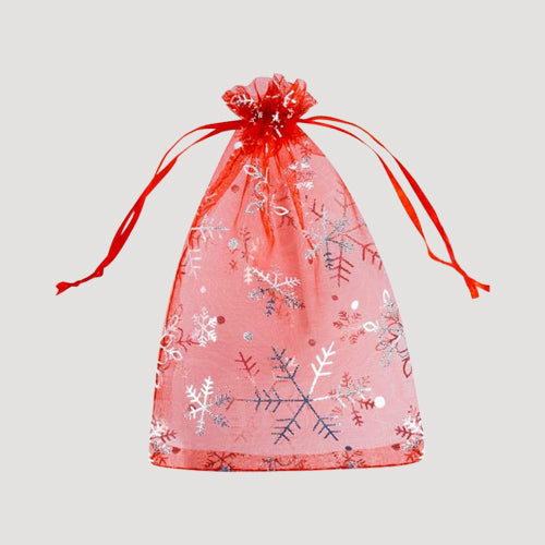 Christmas Foil Print Organza Bag in Red
