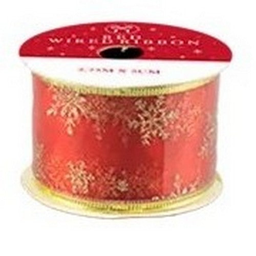 XMA1723 Red Wired Ribbon in Snowflake Design