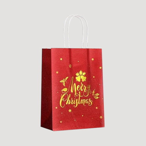Red & Gold Foil Small Merry Christmas Gift Bag in Bell Design