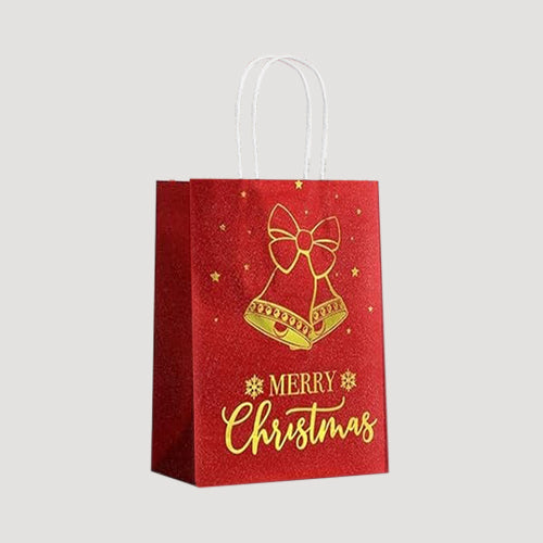 Red & Gold Foil Small Merry Christmas Gift Bag in Bauble Design