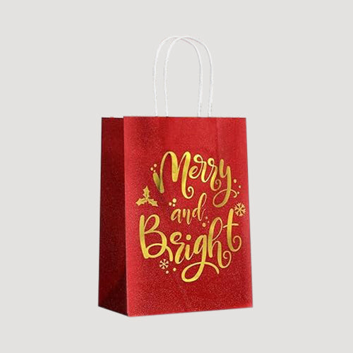 Red & Gold Foil Small Merry & Bright Christmas Gift Bag