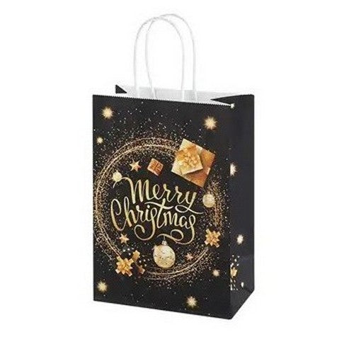 Black & Gold Foil Small Christmas Gift Bag in Orb