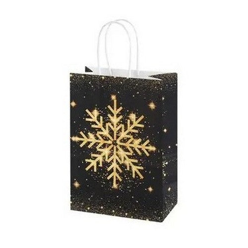Black & Gold Foil Small Christmas Gift Bag in Snowflake