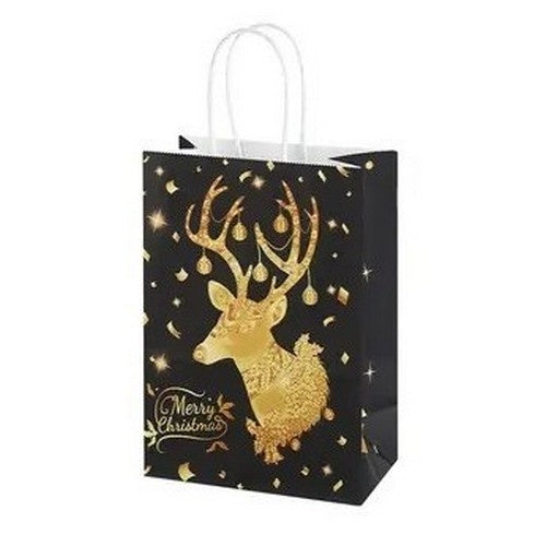 Black & Gold Foil Small Christmas Gift Bag in Stag Head