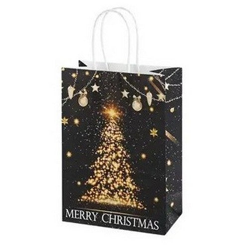 Black & Gold Foil Small Christmas Gift Bag in Tree