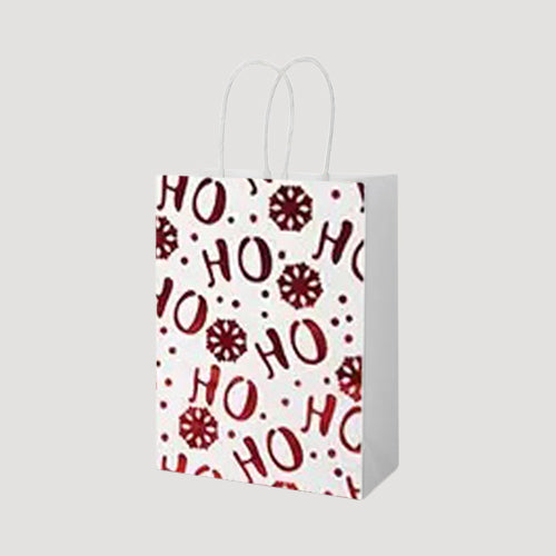 White & Red Small Christmas Gift Bag in Ho Ho 