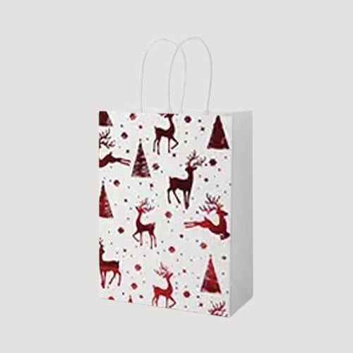 White & Red Small Christmas Gift Bag in Reindeer